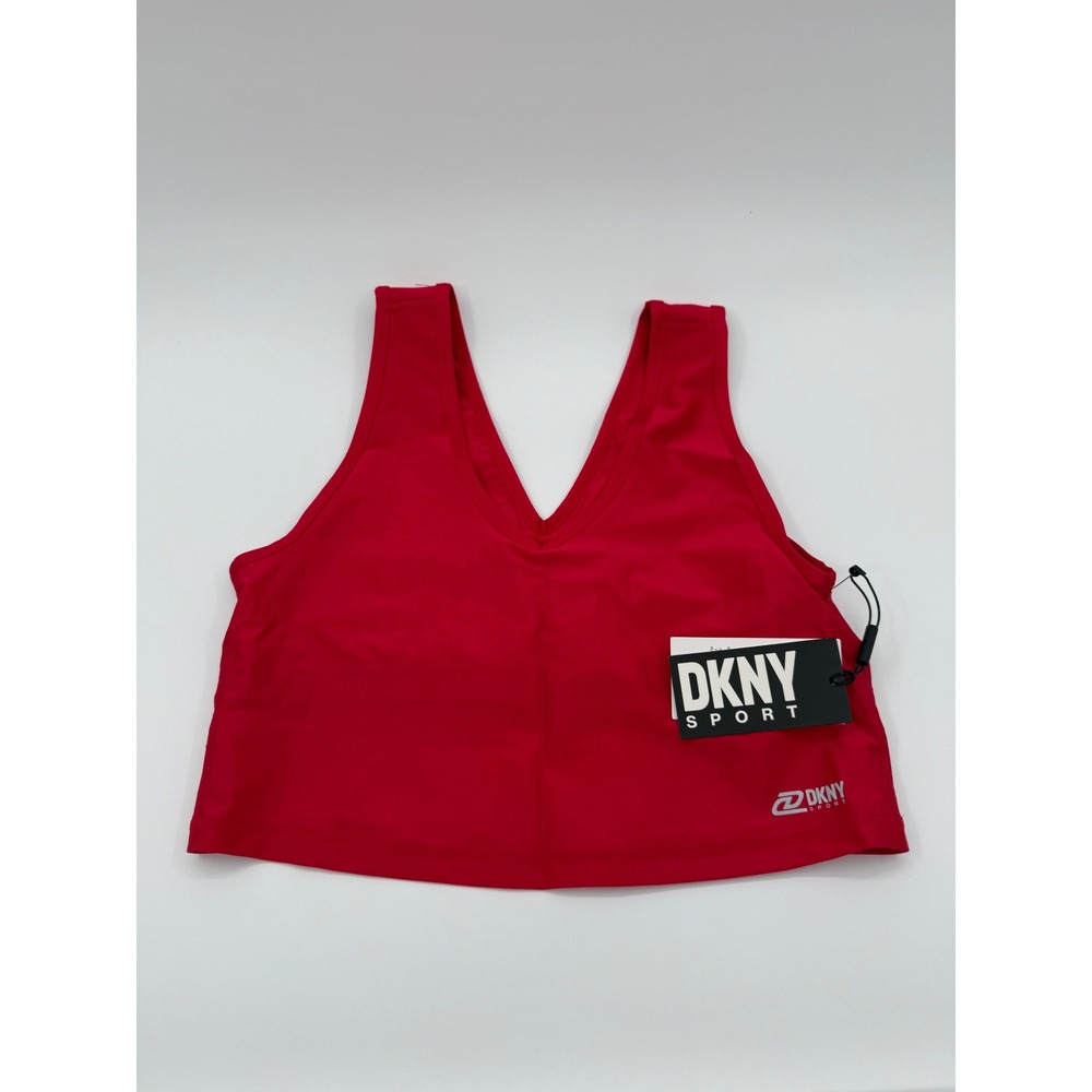 DKNY Sport Womens Red V-Neck Activewear Crop Top XL DP2T8336 NWT